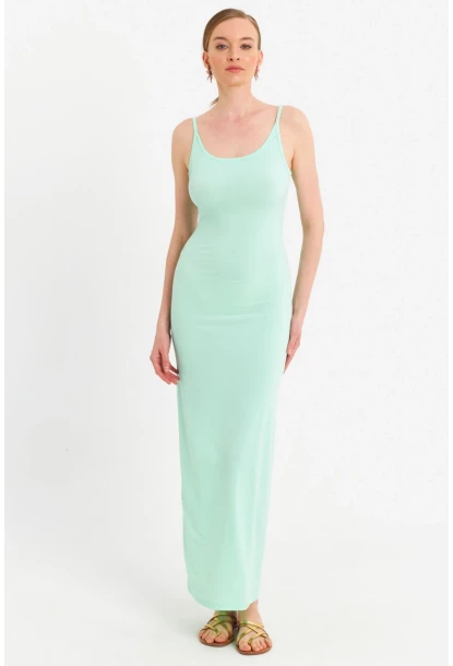 Kadın Mint Ayarlanabilir Askılı Maxi Elbise MEN2004