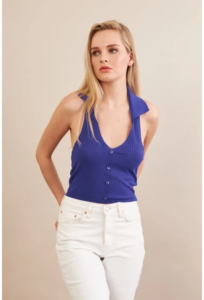 Kadın Mor Sırtı Açık Bluz ZH01-90