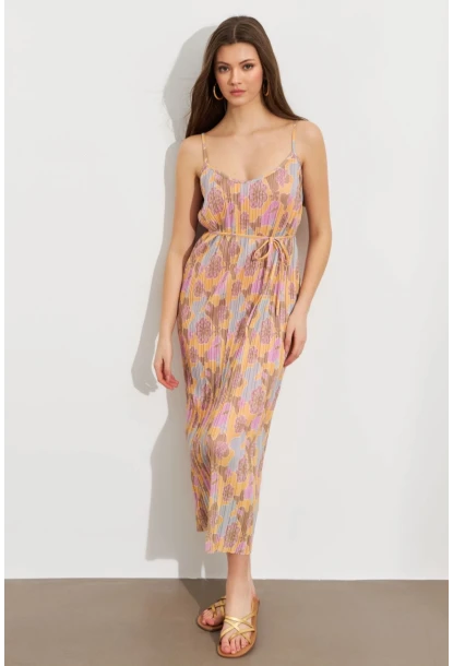 Kadın Multi Astarlı Desenli Midi Elbise TOP08