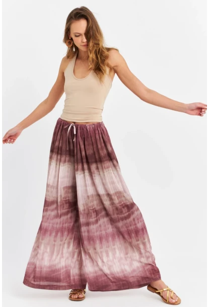 Kadın Mürdüm Desenli Salaş Pantolon TW26