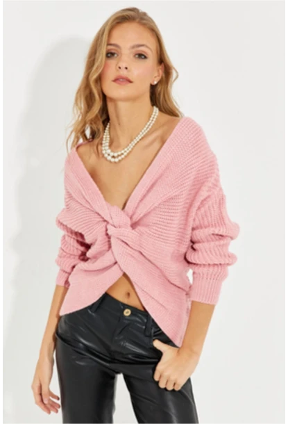 Kadın Pembe Düğümlü Triko Bluz MSS118