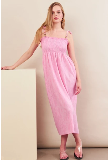 Kadın Pembe Gipeli Midi Plaj Elbisesi OR501