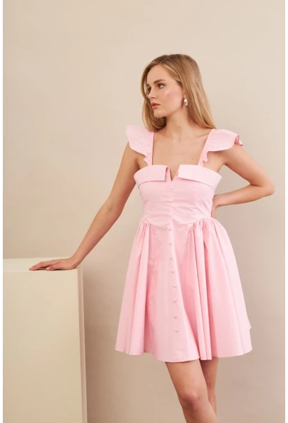 Kadın Pembe Midi Dokuma Elbise PSG1010