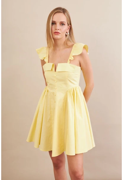 Kadın Sarı Midi Dokuma Elbise PSG1010