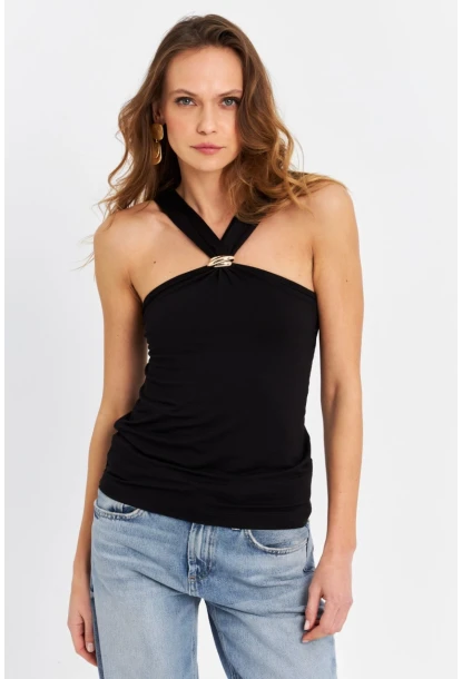 Kadın Siyah Aksesuarlı Bluz EY3068