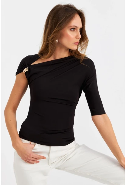 Kadın Siyah Aksesuarlı Bluz EY3074