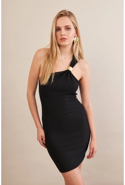 Kadın Siyah Aksesuarlı Mini Elbise FRY2315