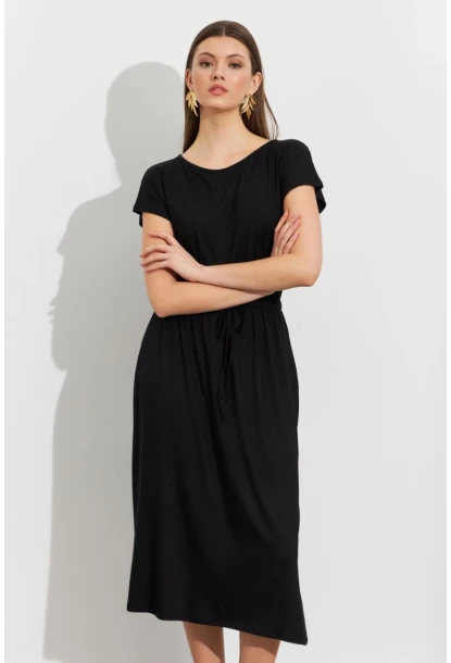 Kadın Siyah Beli Büzülebilir Midi Elbise MURO1193