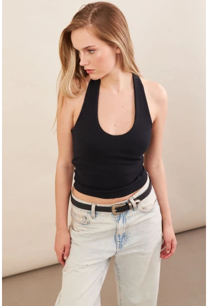 Kadın Siyah Boyun Askılı Bluz ZH171