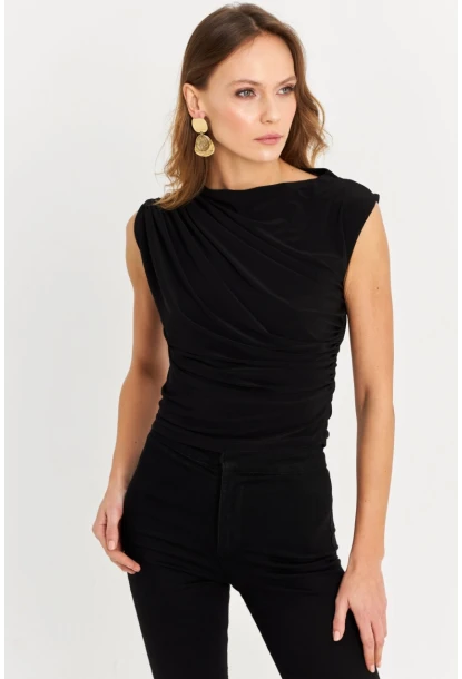Kadın Siyah Büzgülü Kolsuz Bluz LPP1205-90