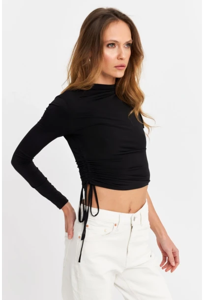 Kadın Siyah Büzgülü Tek Kol Bluz SB150