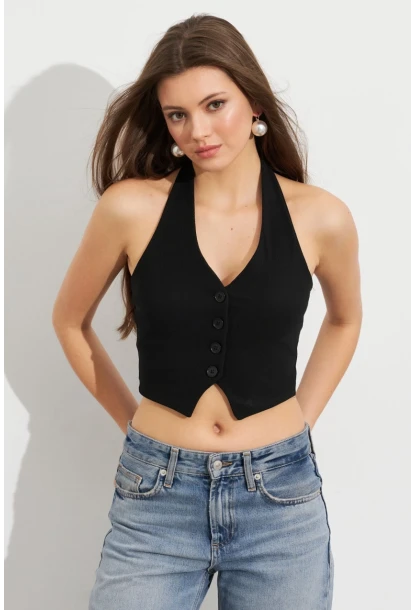 Kadın Siyah Crop Bluz SE18