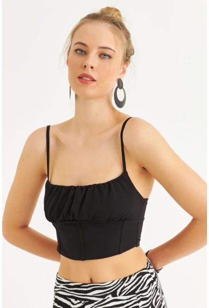 Kadın Siyah Crop Bluz ZH259
