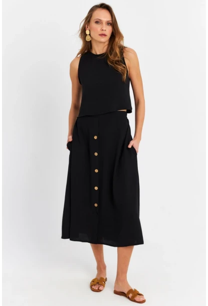 Kadın Siyah Crop Etek Takım MQ0030