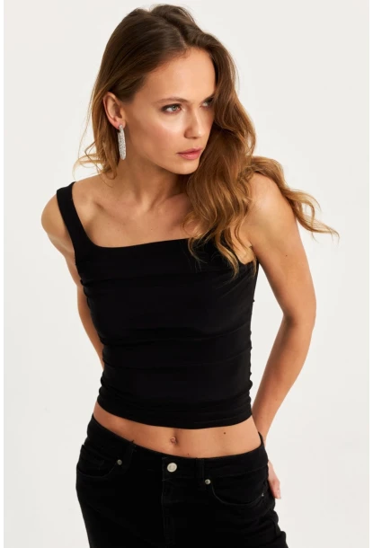 Kadın Siyah Degaje Yaka Askılı Atlet GÇ199