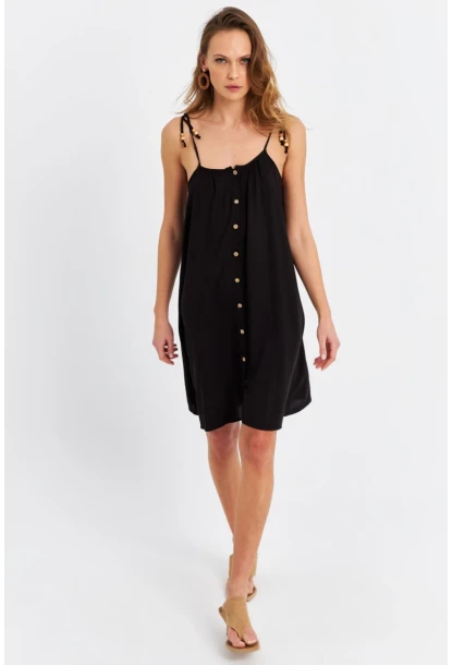 Kadın Siyah Düğmeli Mini Elbise PC20655