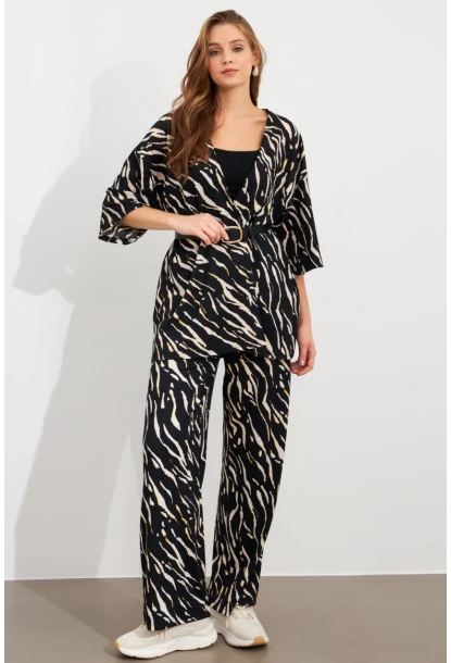 Kadın Siyah-Ekru Alt Üst Bürümcük Takım MLON500