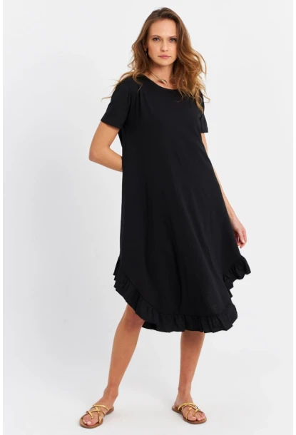 Kadın Siyah Fırfırlı Basic Elbise MALB5005