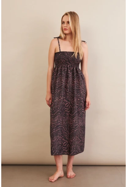 Kadın Siyah-Gülkurusu Straplez Çizgili Plaj Elbisesi OR502