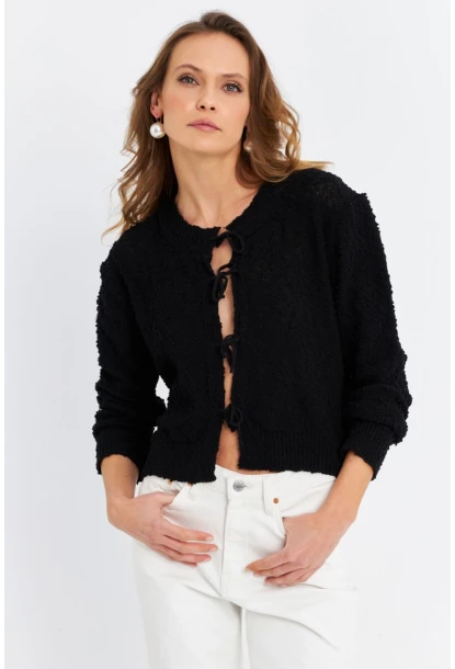 Kadın Siyah İpli Triko Hırka YV323