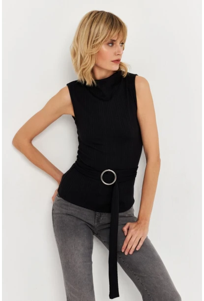 Kadın Siyah Kemer Aksesuarlı Bluz TF67