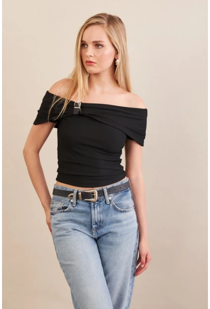 Kadın Siyah Kemer Detaylı Bluz FRY2316