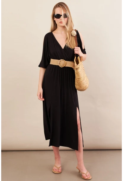 Kadın Siyah Kol Pencereli Midi Elbise MP500