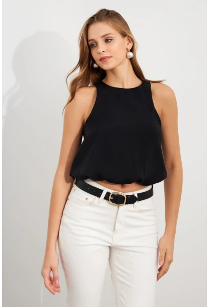 Kadın Siyah Kolsuz Balon Bluz SAN101