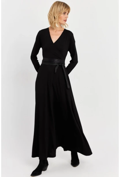 Kadın Siyah Kruvaze Maxi Elbise VTN3