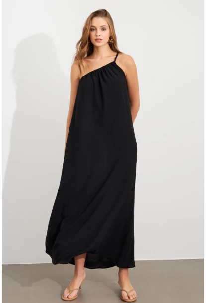 Kadın Siyah Tek Omuz Maxi Elbise İRE1012