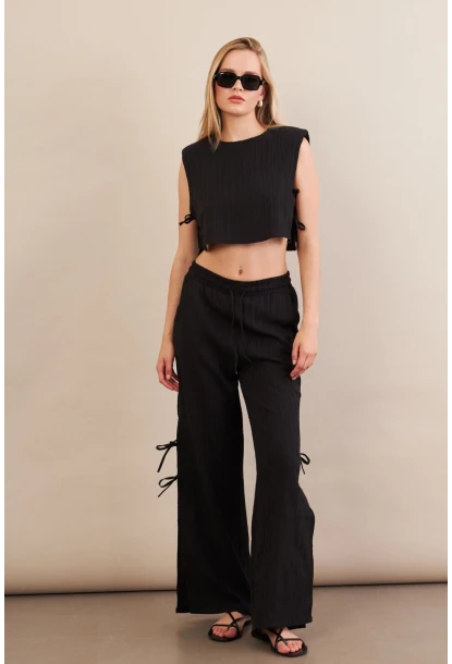 Kadın Siyah Omuzları Vatkalı Alt Üst Takım KED002