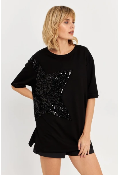 Kadın Siyah Pul Detaylı Tunik ST190