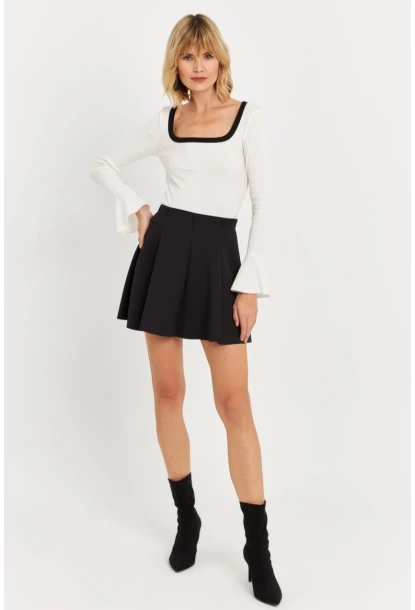 Kadın Siyah Scuba Pilili Mini Etek DAF3204