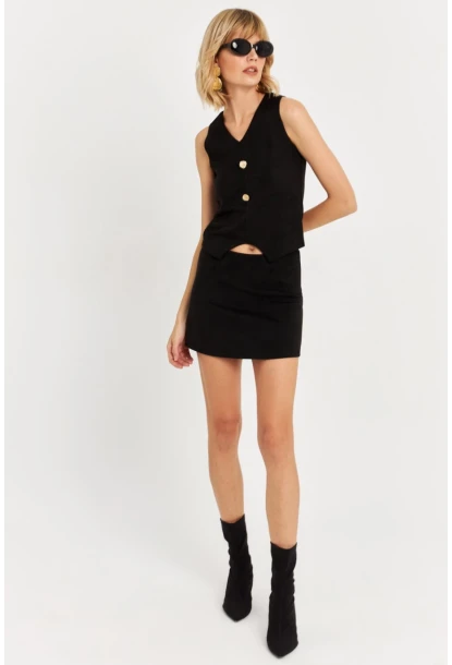 Kadın Siyah Süet Mini Etek KED7095