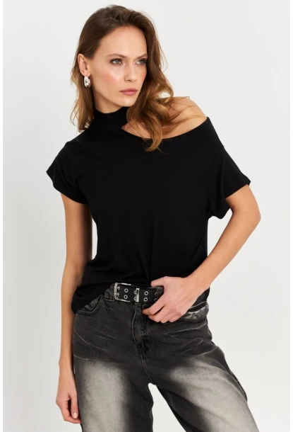 Kadın Siyah Tek Omuz Açık Bluz LPP1300