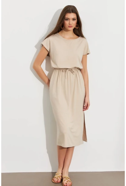 Kadın Taş Beli Büzülebilir Midi Elbise MURO1193