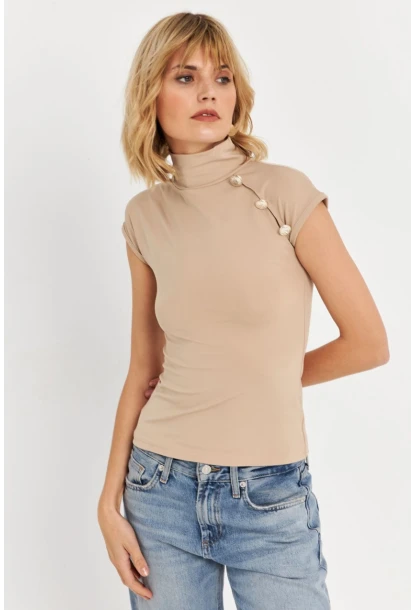 Kadın Taş Düğme Detaylı Bluz EY3027