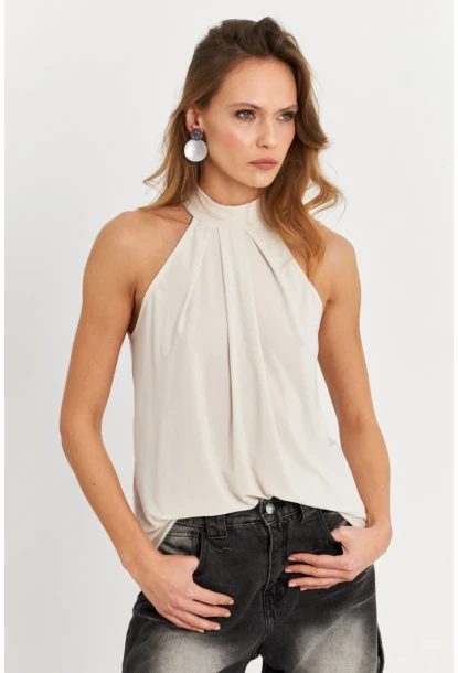 Kadın Taş Halter Yaka Desenli Bluz LPP1273