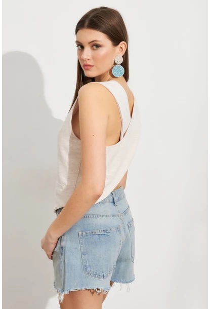 Kadın Taş Keten Yelek ELT1040