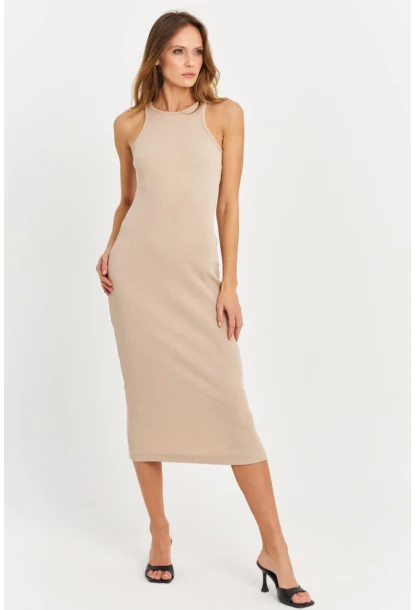 Kadın Taş Kolsuz Kaşkorse Midi Elbise EY3049