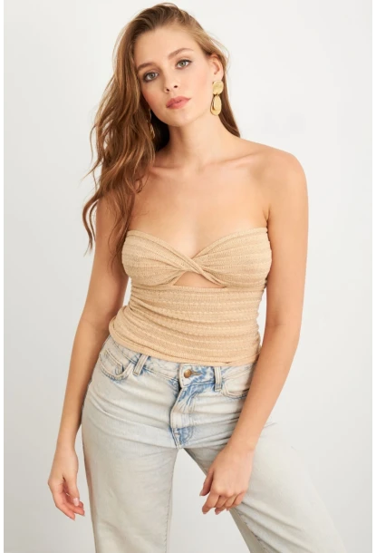 Kadın Taş Simli Straplez Triko Bluz SE16