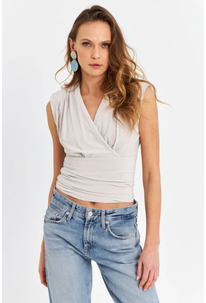 Kadın Taş Vatkalı Kruvaze Bluz MTK13213