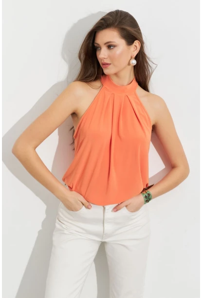 Kadın Turuncu Halter Yaka Desenli Bluz LPP1273