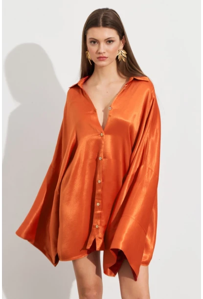 Kadın Turuncu Oversize Gömlek ROP106