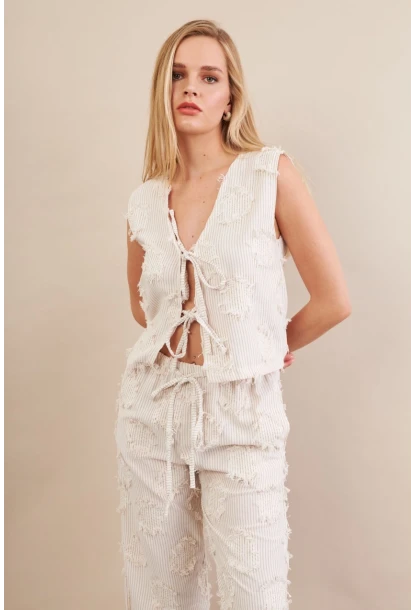 Kadın Vanilya Çizgili Püsküllü Alt Üst Takım MOD2517