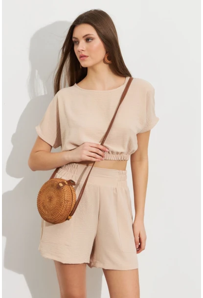 Kadın Vanilya Crop Şort Takım Q1014