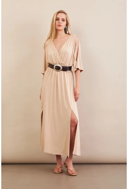 Kadın Vanilya Kol Pencereli Midi Elbise MP500