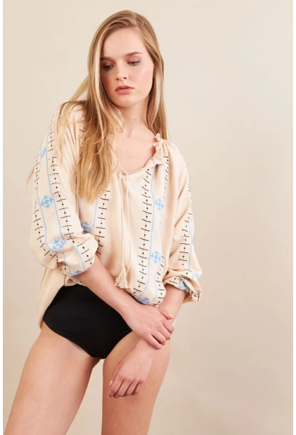Kadın Vanilya Nakışlı Bluz MPC1344