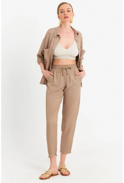 Kadın Vizon Beli Lastikli Tensel Pantolon SUN201