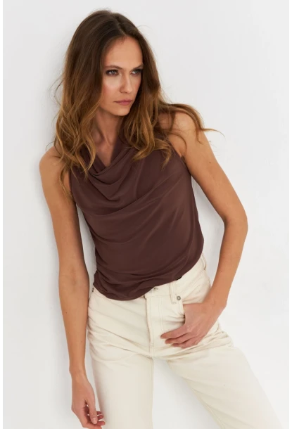 Kadın Vizon Degaje Yaka Kolsuz Bluz LPP1226-90